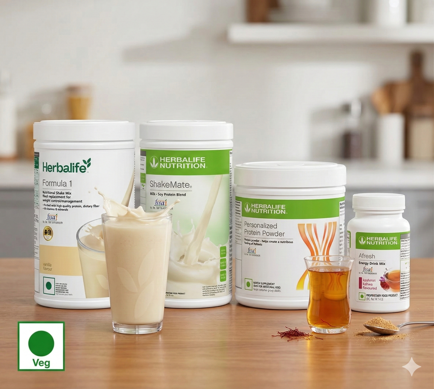 Herbalife Formula 1 French Vanilla 500g + Protein Powder 200g + ShakeMate + Afresh Kashmiri Kahwa | Meal Replacement Combo