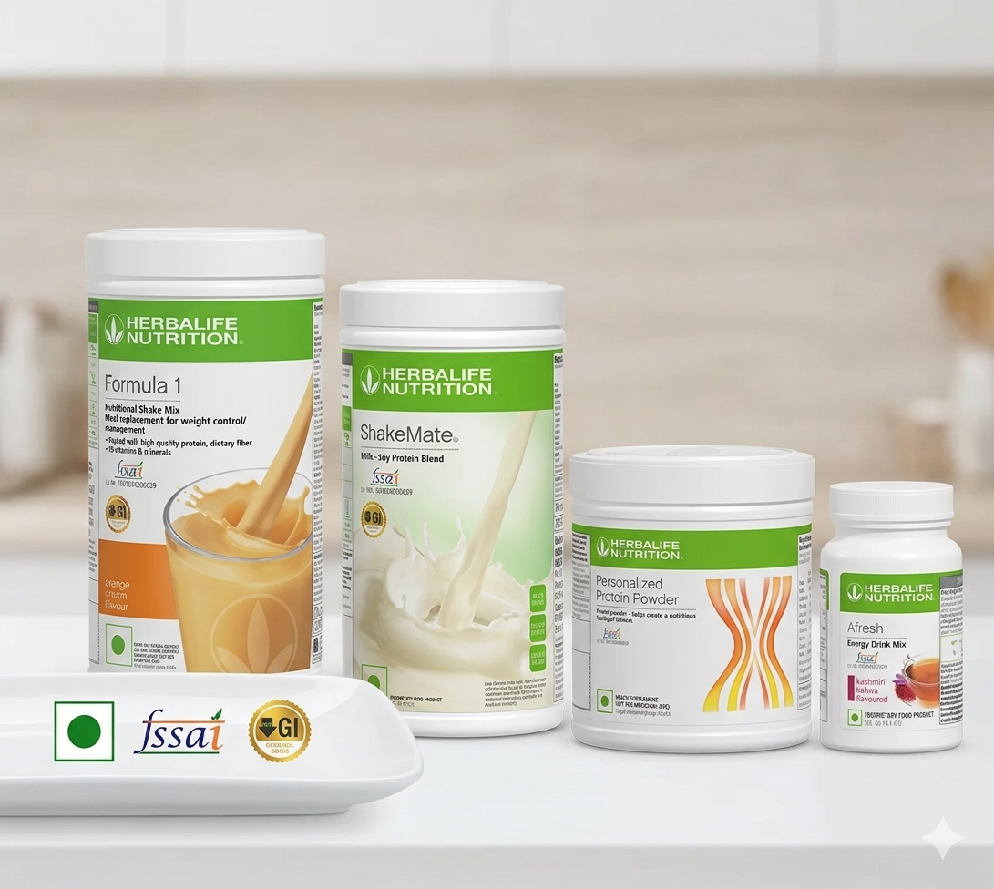 Herbalife Daily Nutrition & Weight Management Bundle – Formula 1 Orange (500g) + ShakeMate + PP (200g) + Afresh Kashmiri Kahwa Tea